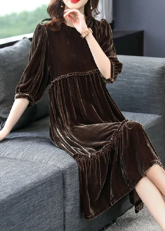 Coffee Velour Vacation Dresses Ruffled Half Sleeve Practical Women's Multi - 