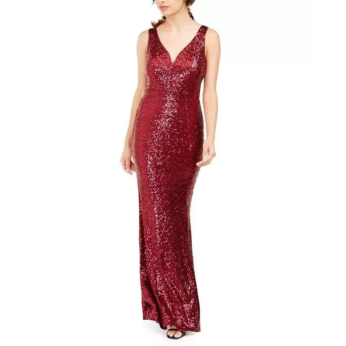 Crystal Doll Juniors' Solid Sequin Gown Dark Red Size 11