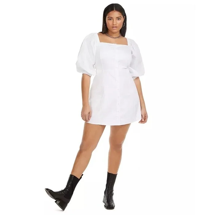 Danielle Bernstein Women's Plus Puff Sleeve Mini Dress White Size 18W