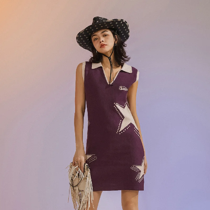 Star Polo Collar Sleeveless Knit Dress Bold Women's Statement