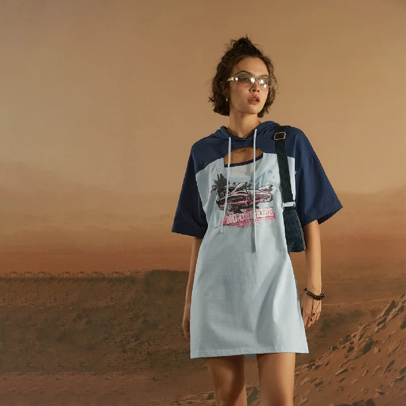 Front Split Hooded Dress Feminine Women's Style 