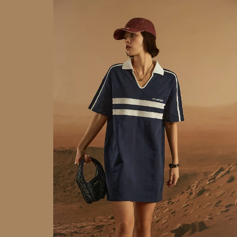 Open Collar Color Matching Dress Scandinavian