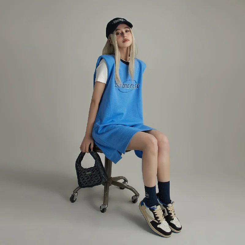 Noe Center Logo Sleeveless T-Shirt Dress Sporty Women's Athleisure 