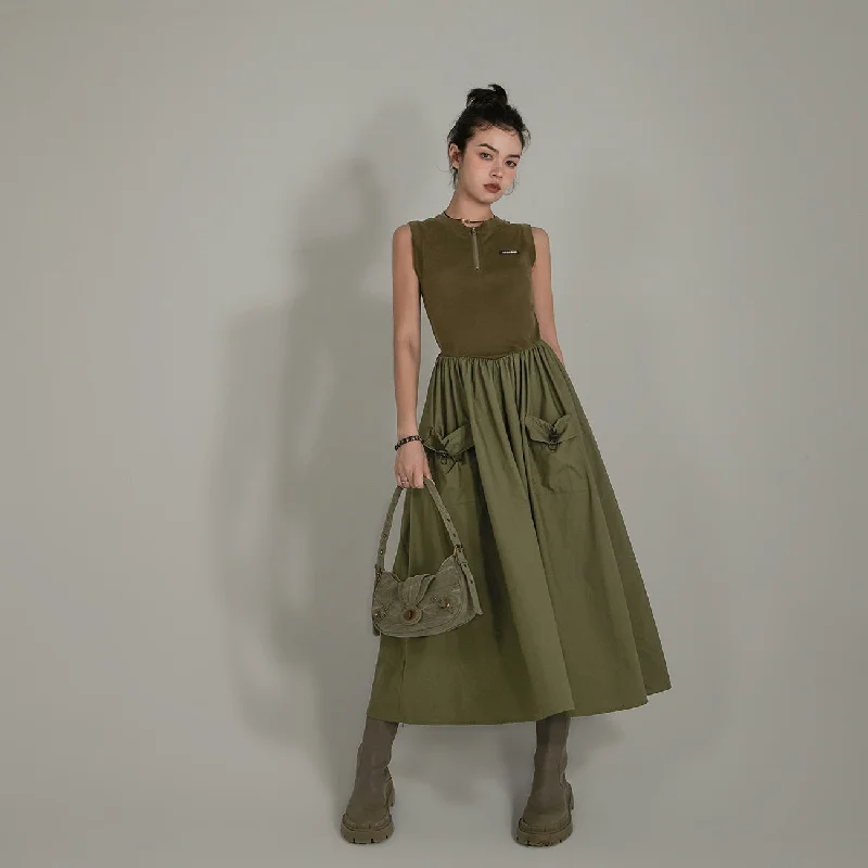 Sleeveless Cargo Pockets Dress Earthy Women's Hemp - based