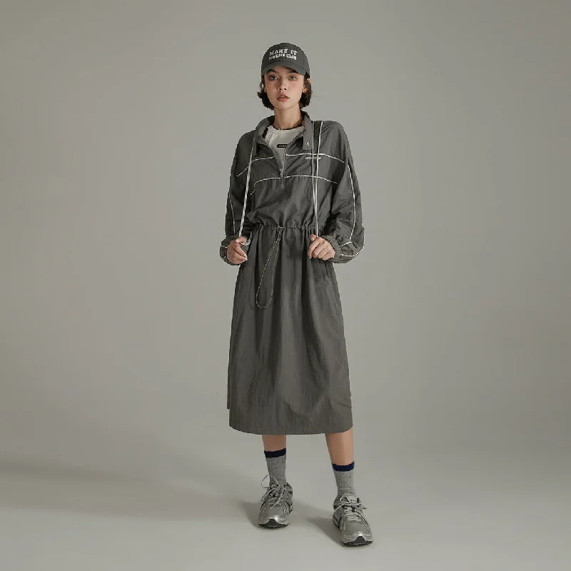 Half Zip-Up Elastic Long Dress Sophisticated Women's Tailored