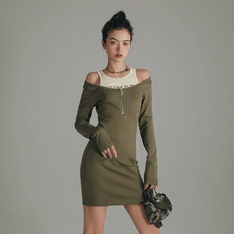 Logo Layered Zip Up Slim Mini Dress Sharp Women's Italian
