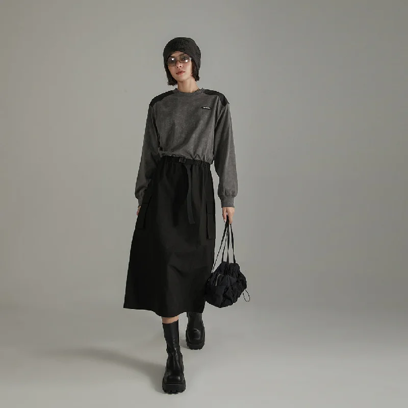 Contrast Pocket Long Dress European
