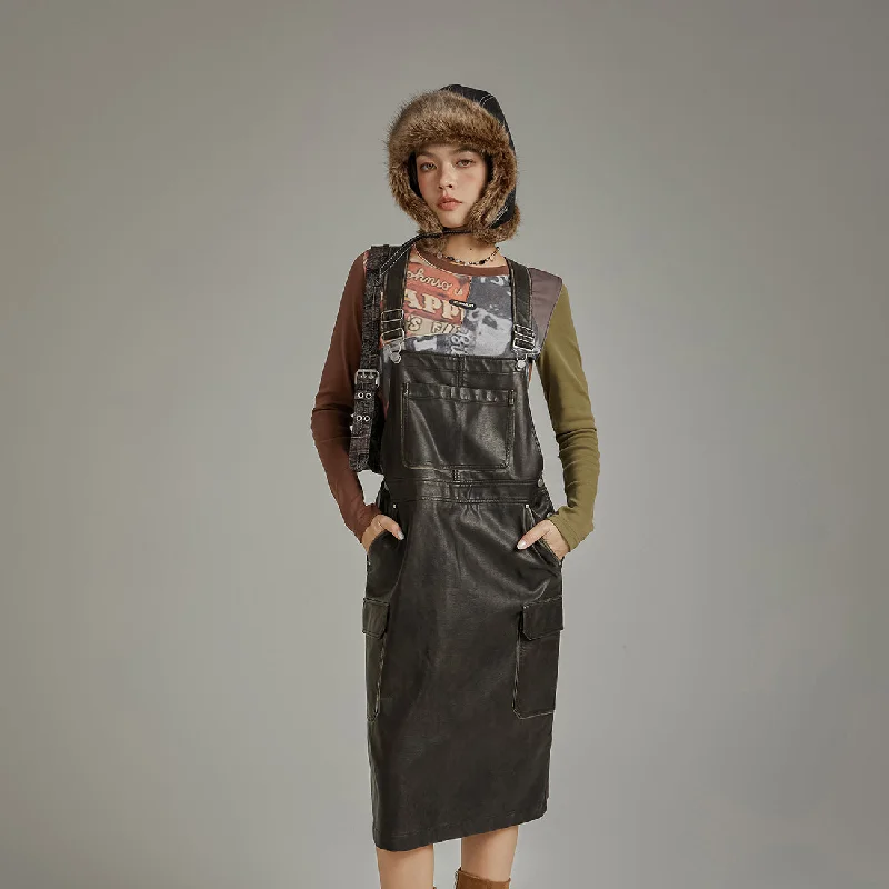 Leather Overall Dress Refined Women's Classic 