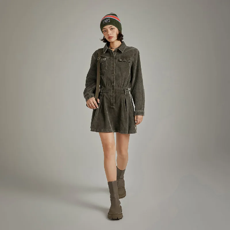 Corduroy Shirt Long Sleeve Dress Unique Women's Upcycled