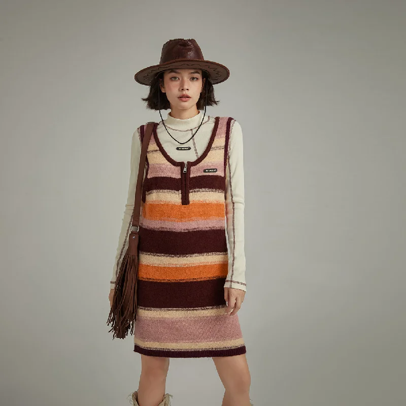 Striped Tank Top Sleeveless Dress Classic Women's Tweed