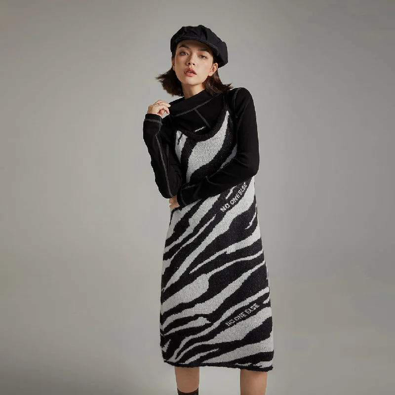 Zebra Long Tank Top Dress Sleek Women's Metallic