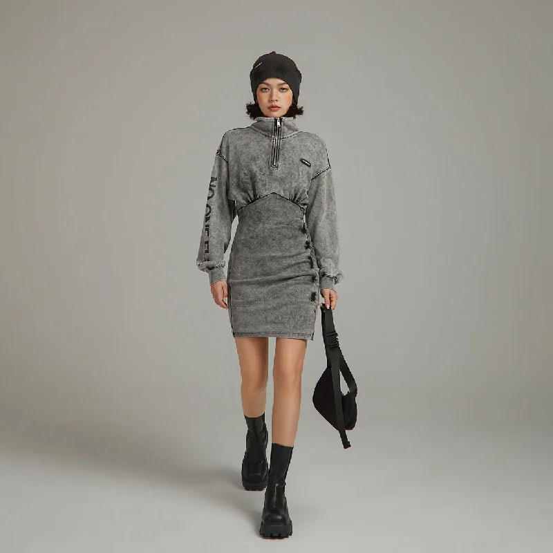 Half Zip-Up Vintage Printed Dress Scandinavian