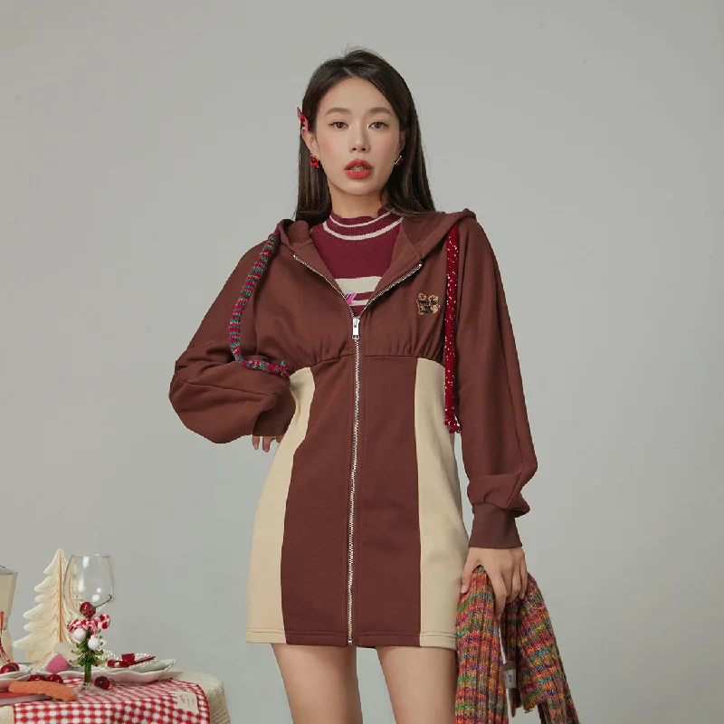 In Havana Color Matching Zip-Up Hooded Dress Refined Women's 