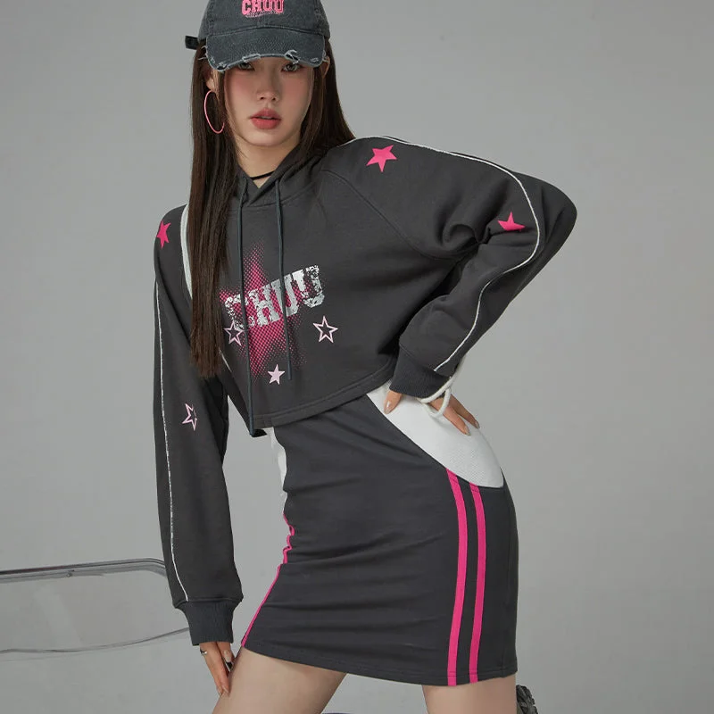 Crazy Over You Star Hooded Dress Monochromatic Office Style