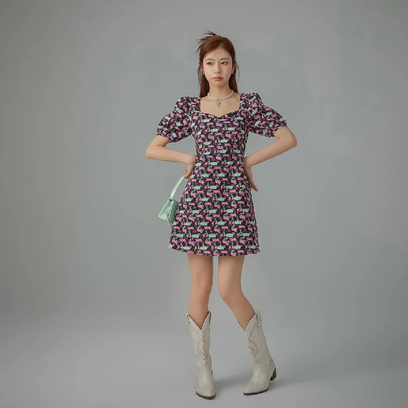 Cherries Back Cutout Mini Dress Vacation