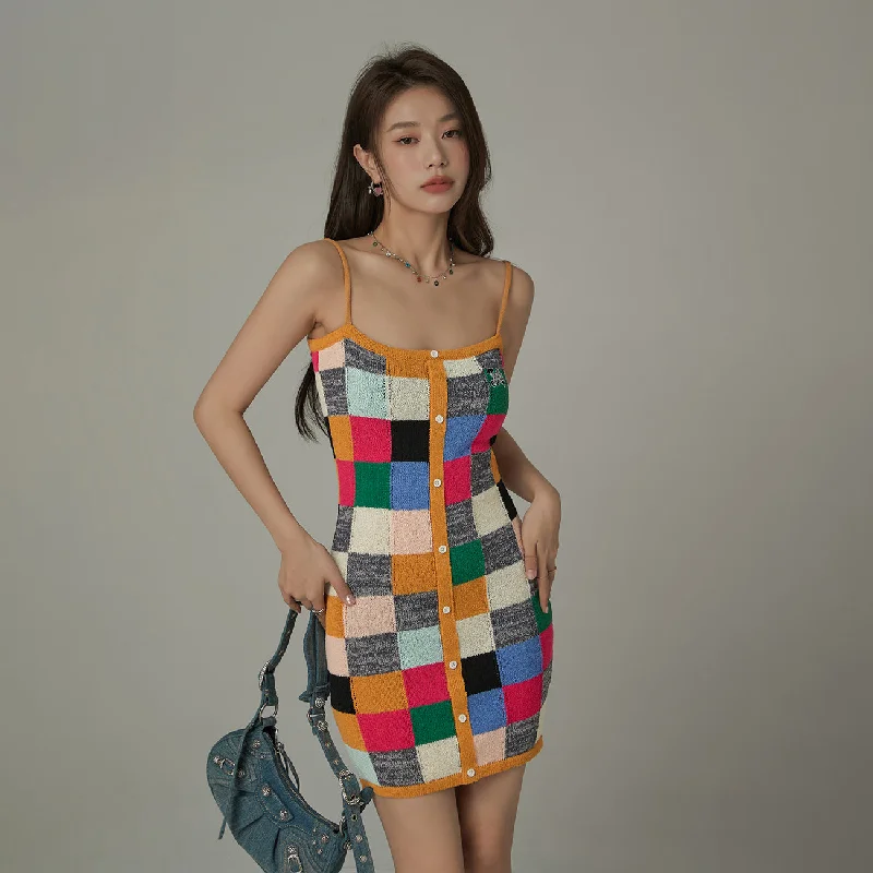 Rainbow Check Box Sleeveless Dress Cool Women's Skate