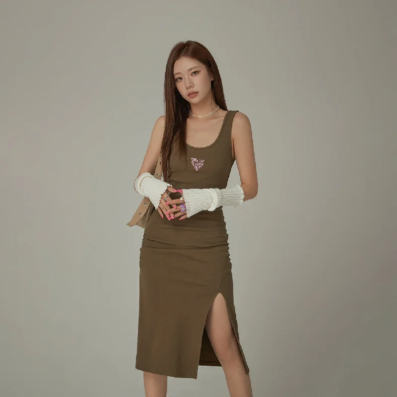 Logo Slit Sleeveless Slim Dress Disco