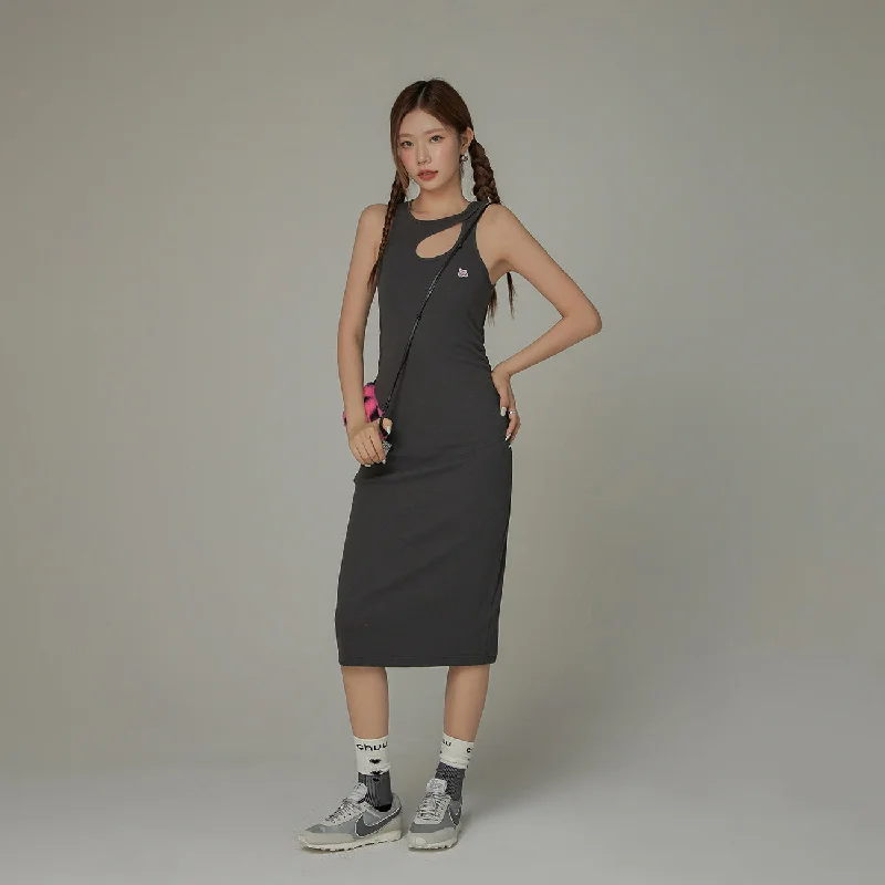 Front Cut Out Side Shirring Long Dress Youthful Women's Pop