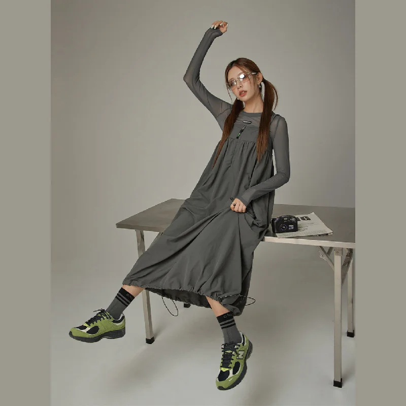 Drawstring Hem Long Babydoll Dress Disco