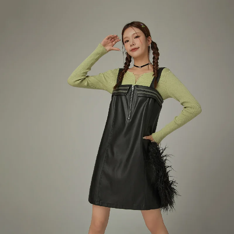 Leather Strap Zipper Dress Bold Women's Animal Print