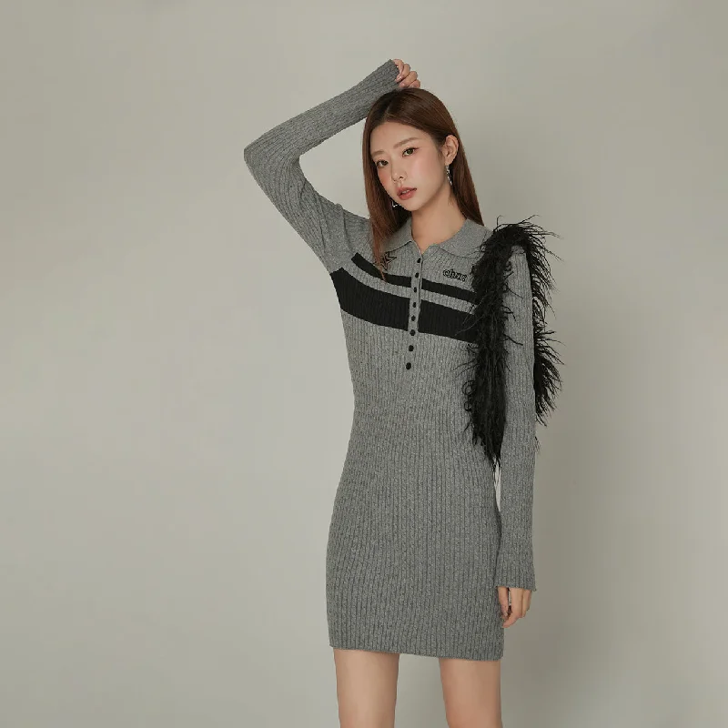 Embroidery Knit Mini Dress Earthy Women's Hemp - based