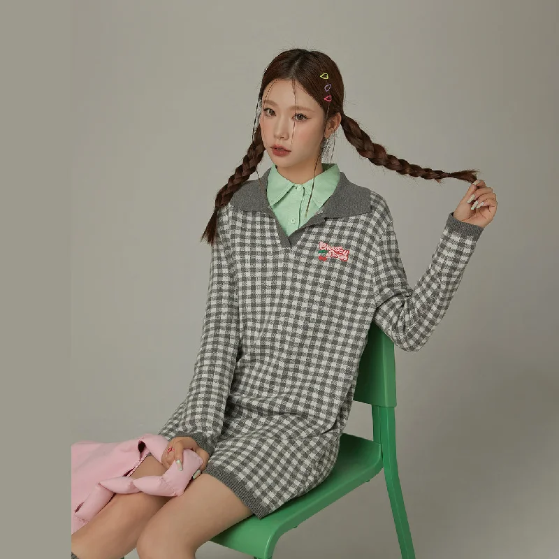 Open Collar Check Dress Compression