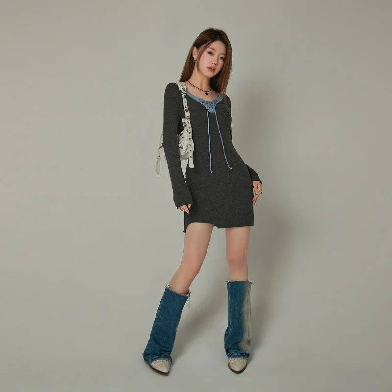 Eyelet Long Sleeve Mini Dress Compression