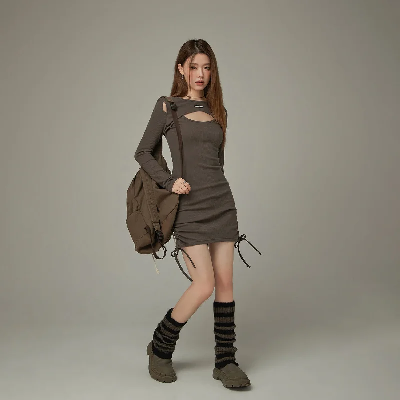 Cut Out Shirring Mini Dress Luxurious Women's High -  end