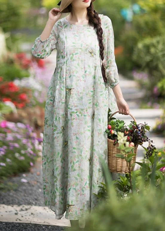 DIY Green Leaves Quilting Dresses O Neck Lantern Sleeve Robes Summer Dresses Modern Women's Tech DIY Green Leaves Quilting Dresses O Neck Lantern Sleeve Robes Summer Dresses Modern Women's Tech
