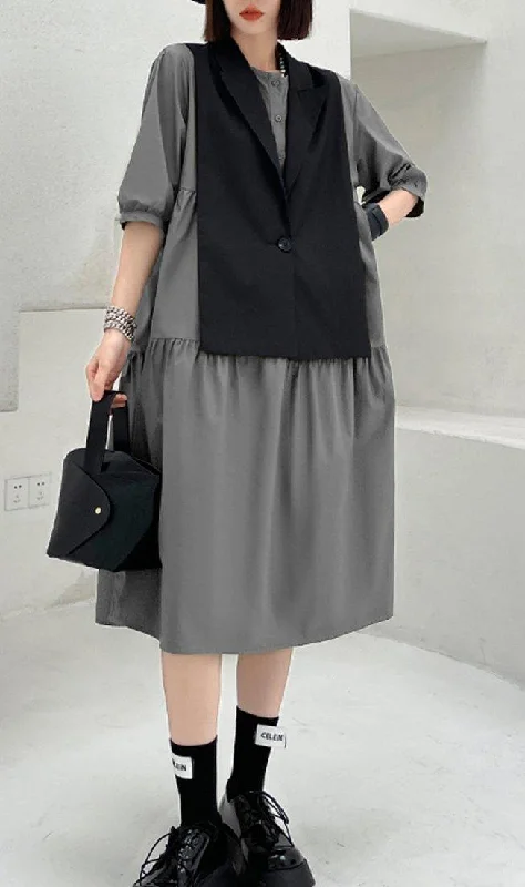 Diy Grey Cotton Summer Vacation Dresses Preppy Women's College
