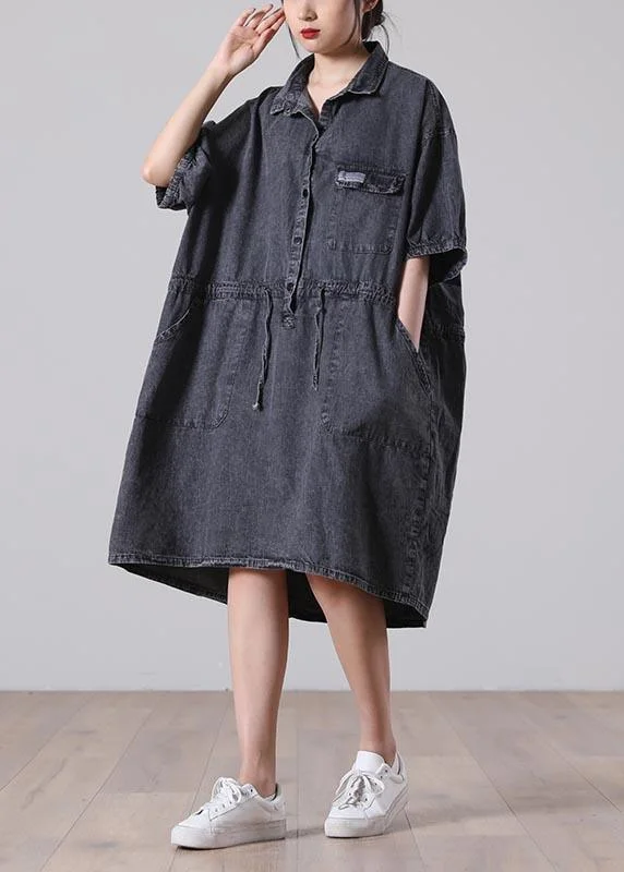 DIY Grey Tie Waist Cotton Pockets Summer Maxi Dresses Dapper Women's Bow - adorned