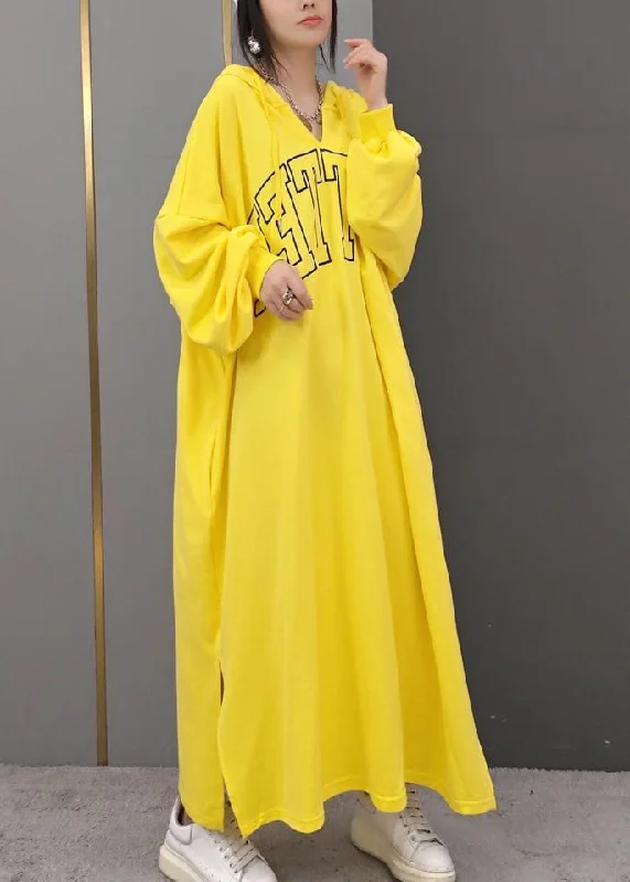 DIY Hooded Side Open Spring Quilting Clothes Yellow Letter Long Dresses British Gentlewoman Style DIY Hooded Side Open Spring Quilting Clothes Yellow Letter Long Dresses British Gentlewoman Style