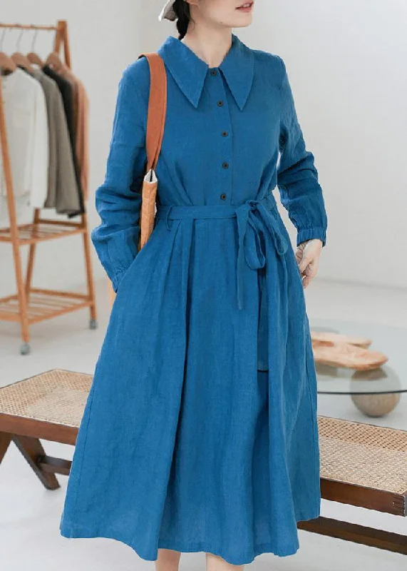 DIY Lapel Tie Waist Spring Clothes Pattern Blue Loose Dresses Sophisticated Women's DIY Lapel Tie Waist Spring Clothes Pattern Blue Loose Dresses Sophisticated Women's
