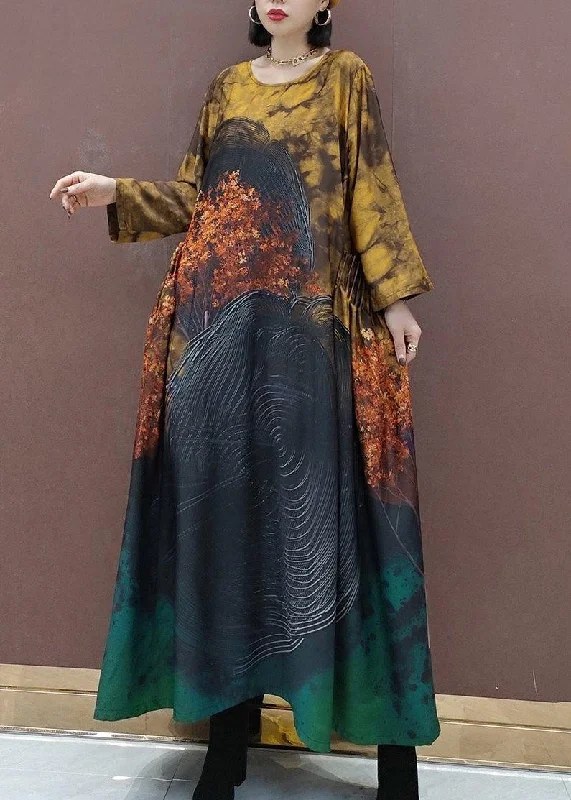 DIY O Neck Large Hem Spring Clothes Tunic Tops Yellow Print Vestidos De Lino Dresses Bohemian Women's Free DIY O Neck Large Hem Spring Clothes Tunic Tops Yellow Print Vestidos De Lino Dresses Bohemian Women's Free