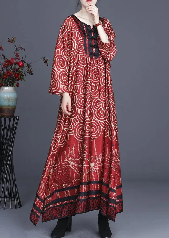 Diy Red Print Oriental asymmetrical design Dresses Summer Spring Minimalist Women's Casual