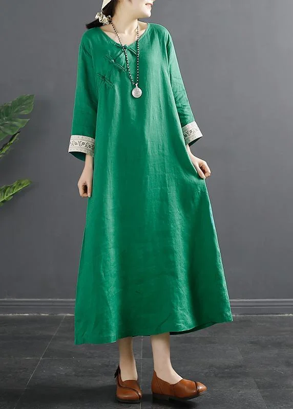 DIY Vintage Spring Tunic Shape Green A Line Dresses Vintage Women's 1970S 