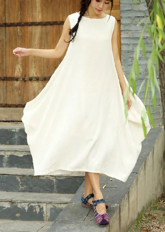 DIY White Clothes O Neck Asymmetric Long Summer Dresses Gym