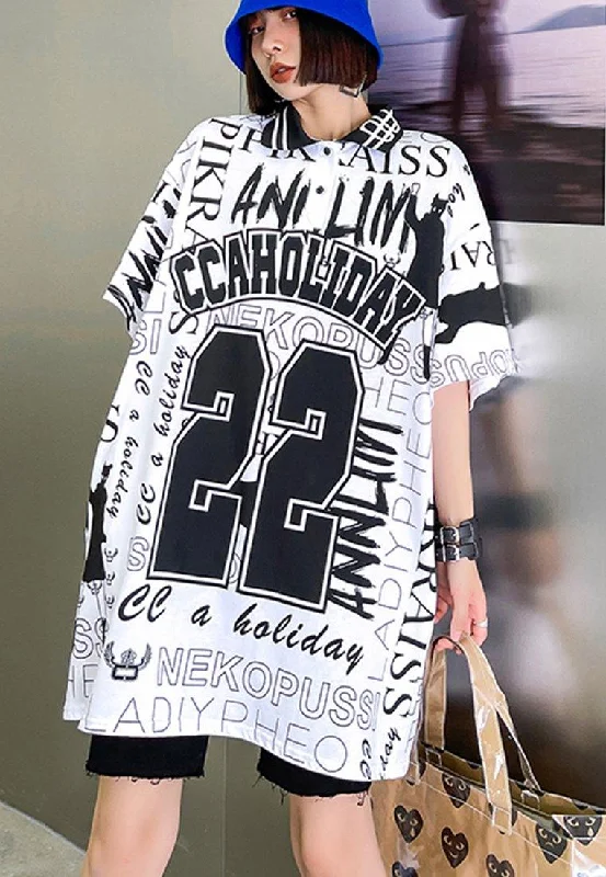 Diy White Graphic Cotton Turn-down Collar Summer Maxi Dresses Streetwear Style for 