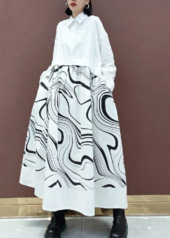 DIY White Print Clothes Lapel Patchwork Maxi Spring Dresses Sporty Women's Athleisure DIY White Print Clothes Lapel Patchwork Maxi Spring Dresses Sporty Women's Athleisure