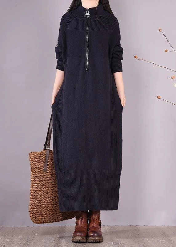 DIY Zippered Pockets Spring Clothes For Women Pattern Black Loose Dresses Street