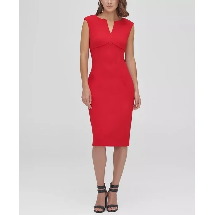 DKNY Women's Notch Neck Compression Sheath Dress Red Size 4