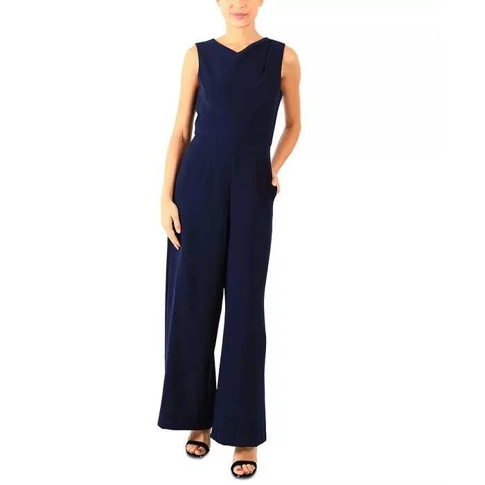 Donna Ricco Women's Sleeveless Crepe Jumpsuit Blue Navy Size 12