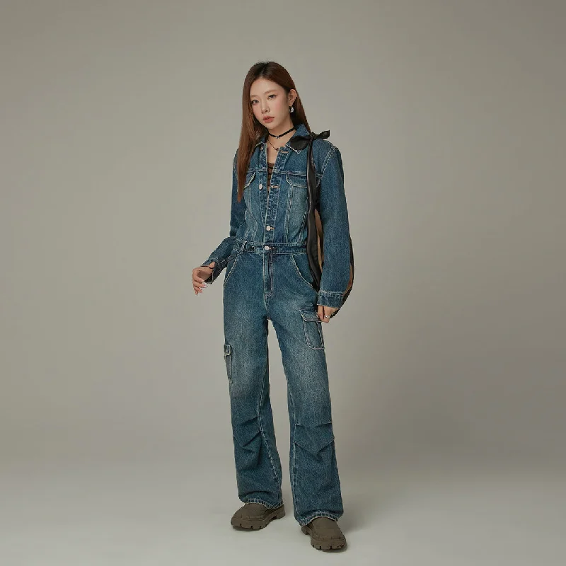 Pocket Denim Jumpsuit Gym