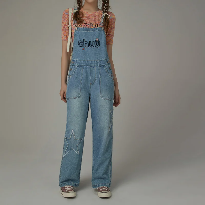 Chuu Logo Star Denim Overalls Street