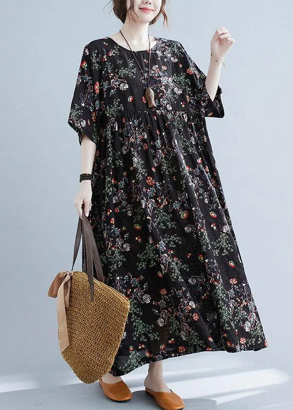 Elegant Black Print O-Neck Patchwork Summer Robe Dresses Half Sleeve Sleek Women's Metallic Elegant Black Print O-Neck Patchwork Summer Robe Dresses Half Sleeve Sleek Women's Metallic