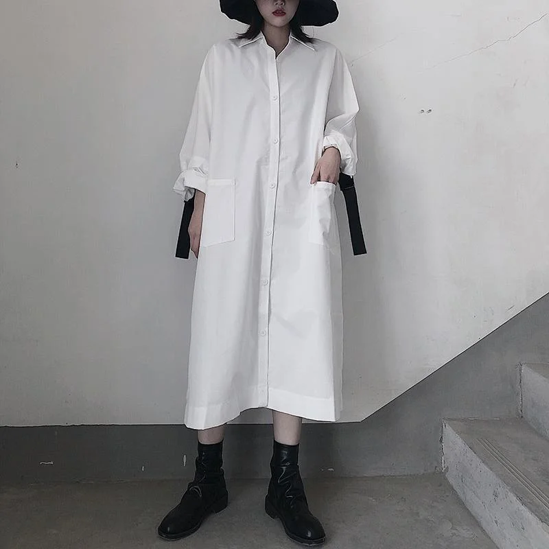 Elegant Lapel Side Open Spring Dresses Shape White A Line Dresses Confident Women's High - fashion Elegant Lapel Side Open Spring Dresses Shape White A Line Dresses Confident Women's High - fashion