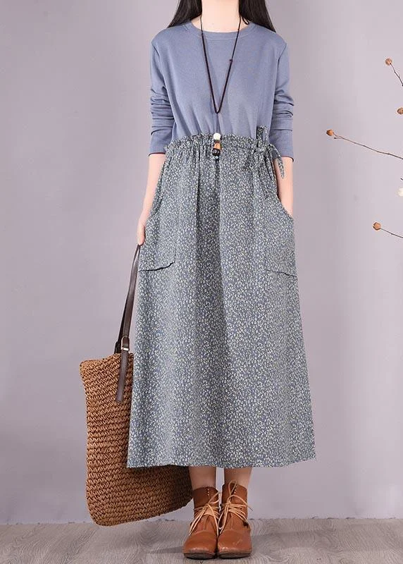 Elegant O Neck Spring Wardrobes Sewing Blue Patchwork Print Art Dresses Refined Women's Velvet Elegant O Neck Spring Wardrobes Sewing Blue Patchwork Print Art Dresses Refined Women's Velvet