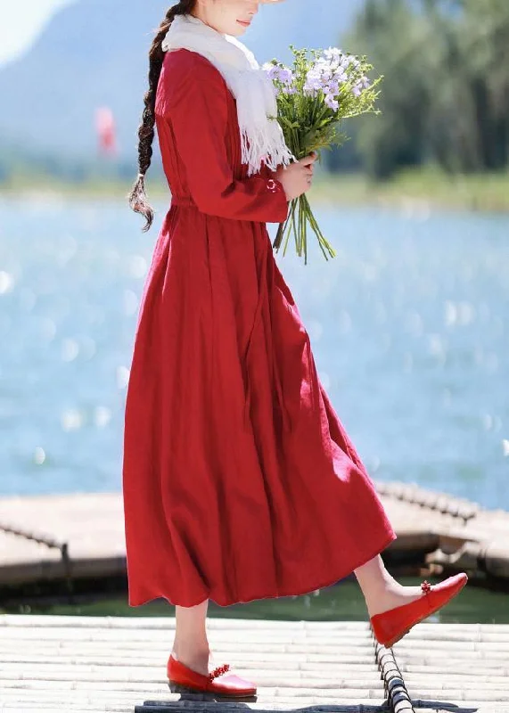 Elegant Red Quilting Clothes O Neck Drawstring Kaftan Spring Dresses Trendy Women's Oversized Elegant Red Quilting Clothes O Neck Drawstring Kaftan Spring Dresses Trendy Women's Oversized