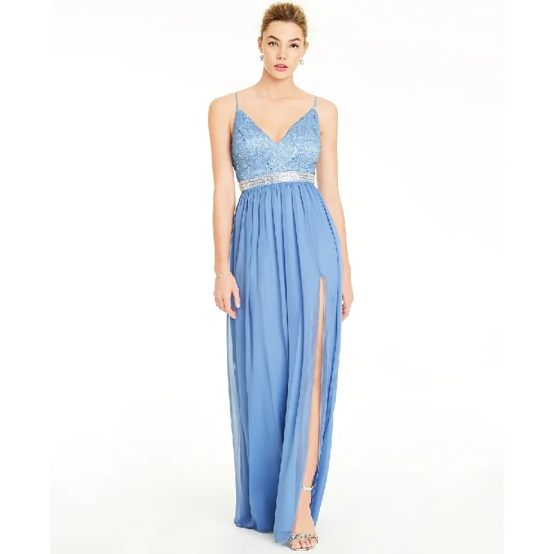 Emerald Sundae Juniors' Lace & Chiffon Gown Blue Size 0