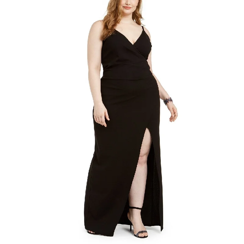 Emerald Sundae Women's Trendy Plus Size Juniors' Wrap Gown Black Size Extra Large